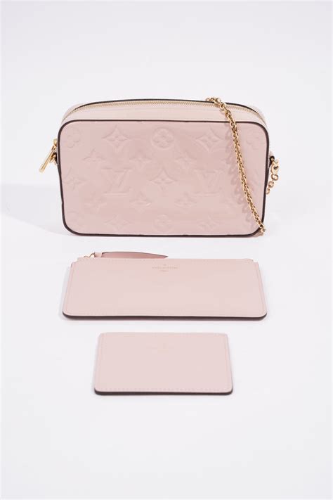 lv m64058|LOUIS VUITTON Vernis Camera Pouch Chain Wallet Rose .